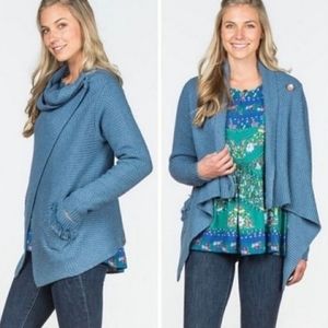 Matilda Jane Envision This Wrap Knit Cardigan Sweater SzM Blue